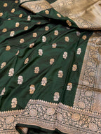 Bottle Green Pure Banarasi Katan Silk Saree
