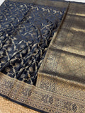 Black Banarasi Soft Mashru Silk Partywear Saree