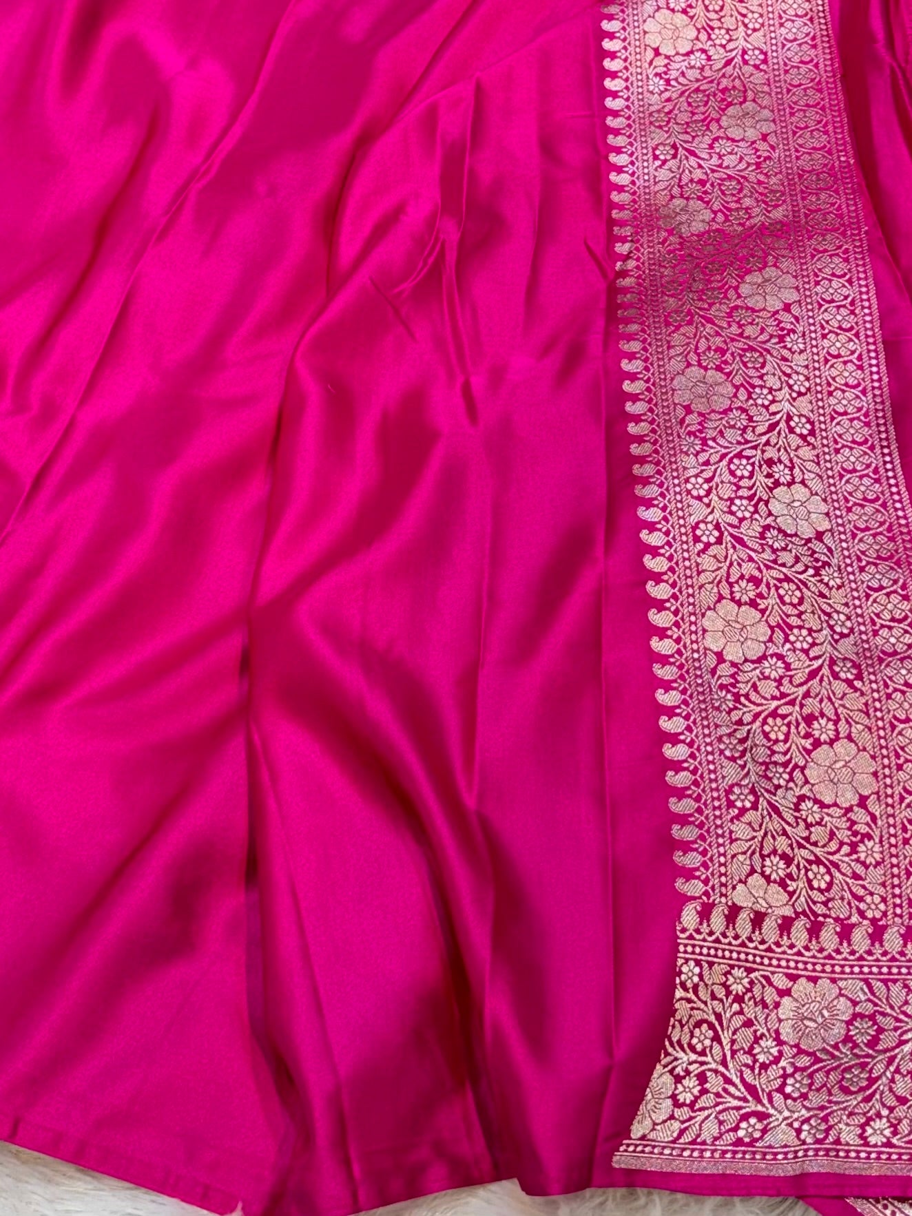 Rani Pink Banarasi Soft Meenakari Mashru Silk Partywear Saree