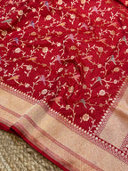 Prebook | Blood Red Pure Banarasi Katan Silk SHIKARGAHMeenakari Saree