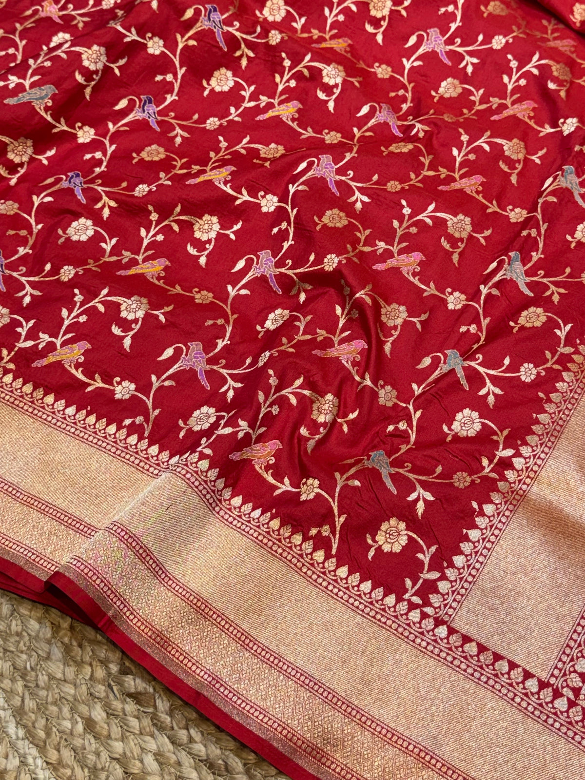 Prebook | Blood Red Pure Banarasi Katan Silk SHIKARGAHMeenakari Saree