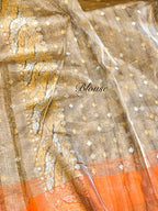 Prebook | Brown Pure Ektara Banarasi Kora Jamdani Saree