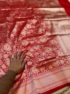 Red Pure Handloom Banarasi Katan Silk Meenakari Brocade Saree