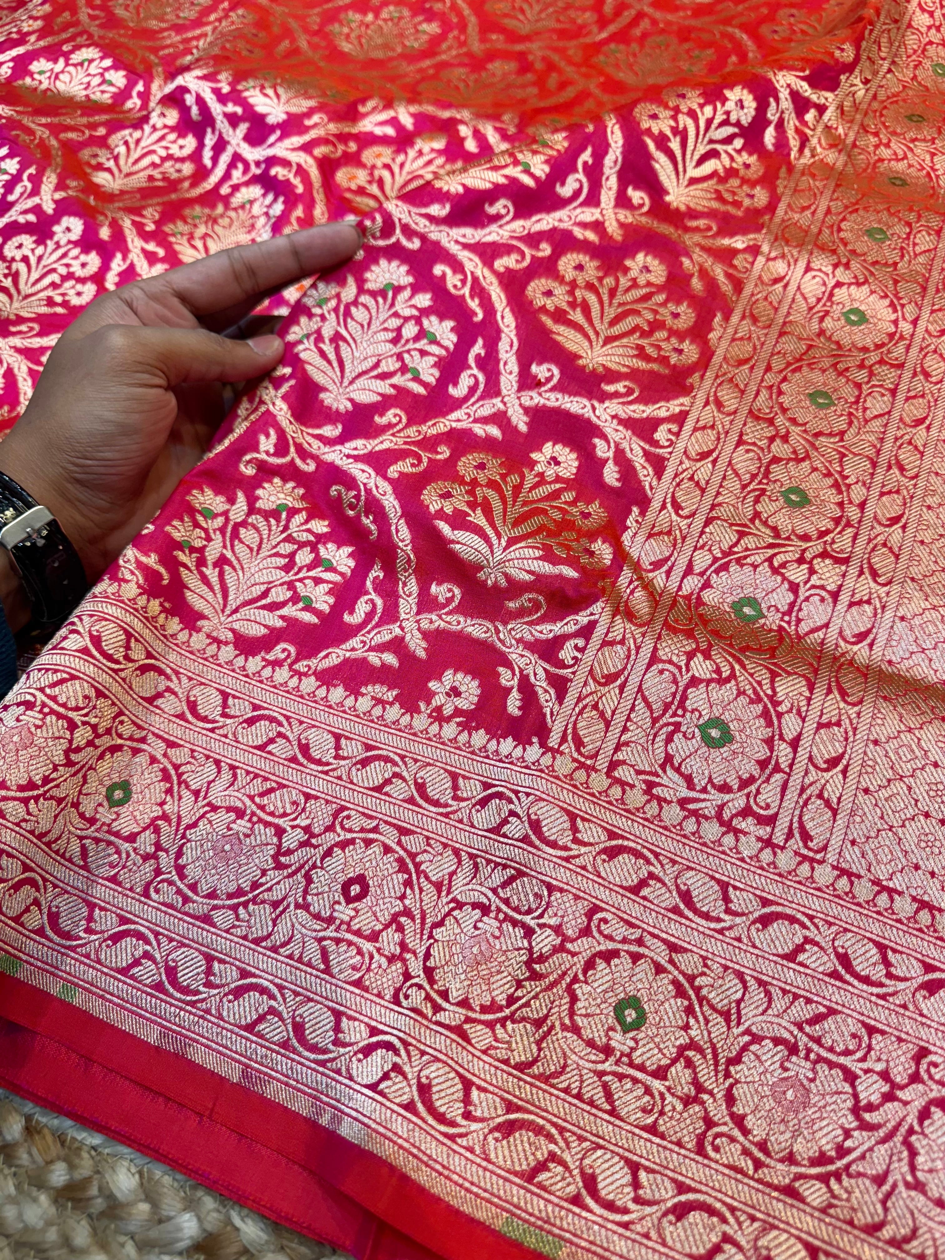 Dual Shade Pink 100% Pure Banarasi Katan Silk Meenakari Saree