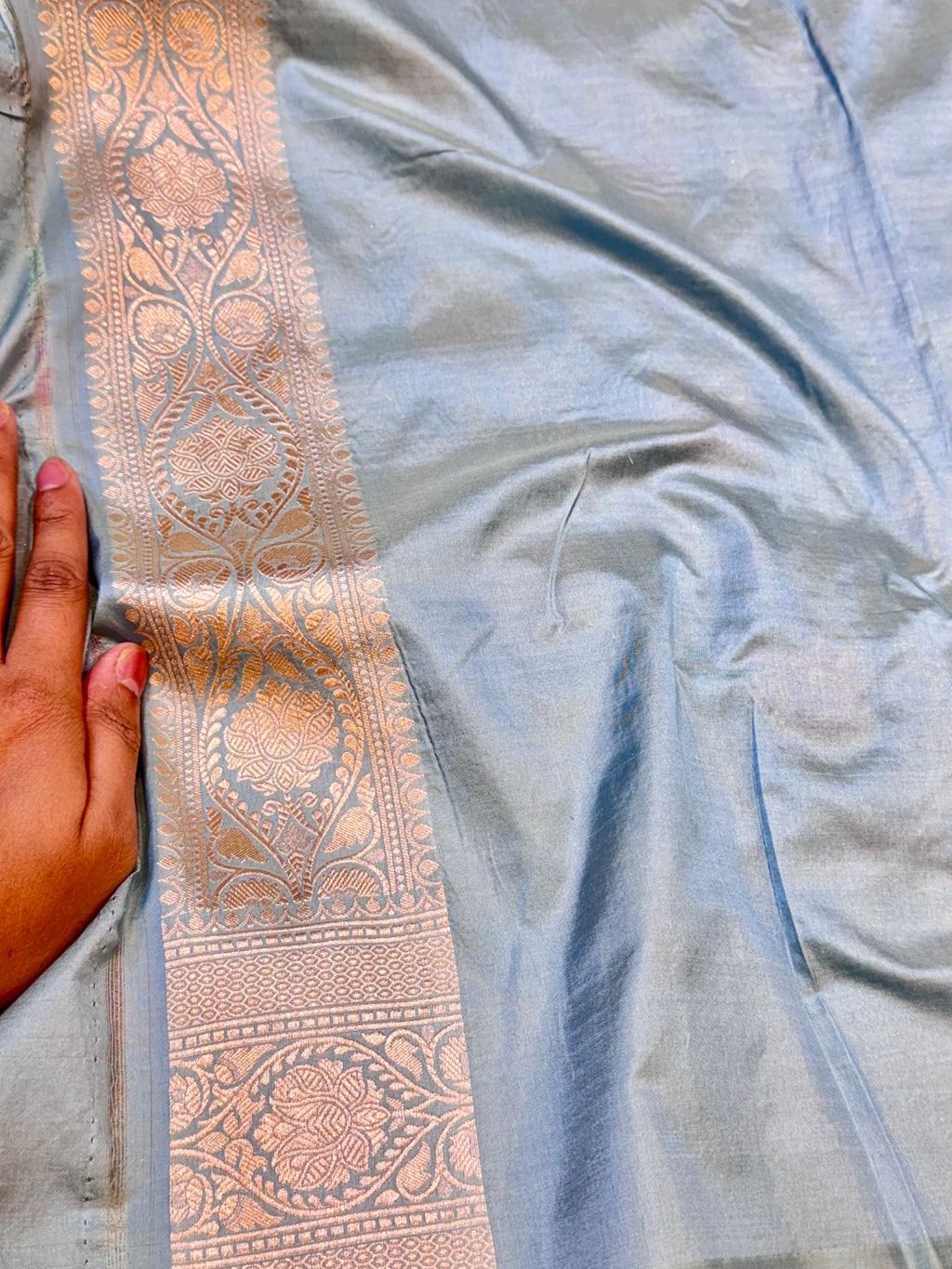 Powder Blue 100% Pure Banarasi Katan Silk Meenakari Saree