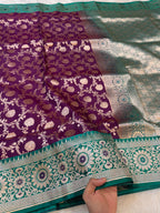 Purple Banarasi SemiKatan Silk Partywear Saree