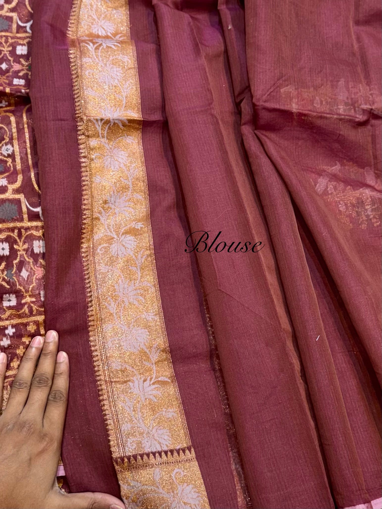 Maroon 100% Pure Ektara Banarasi Cotton Jamdani Saree