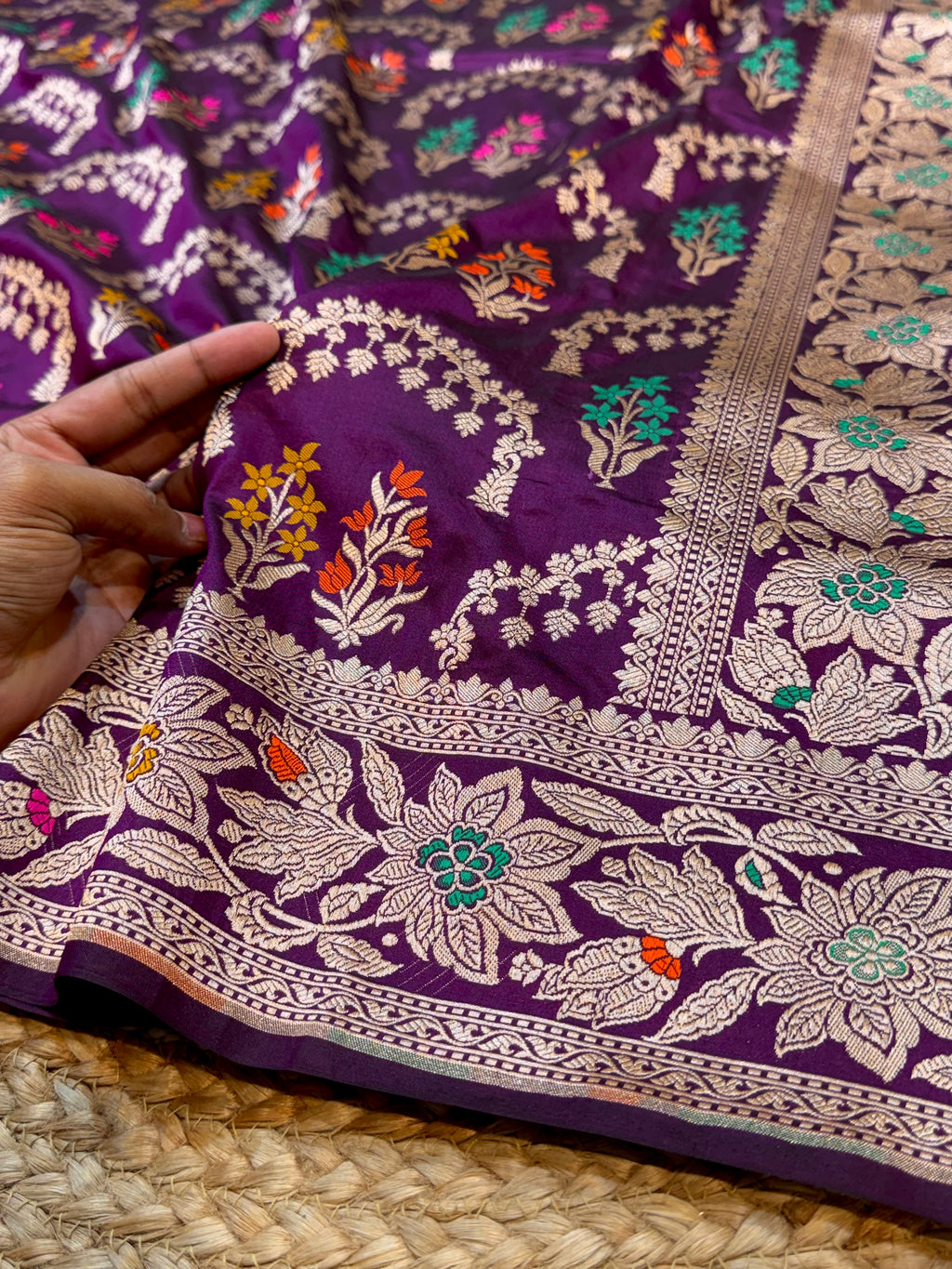 Wine Purple 100% Pure Banarasi Katan Silk Meenakari Saree