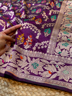 Wine Purple 100% Pure Banarasi Katan Silk Meenakari Saree