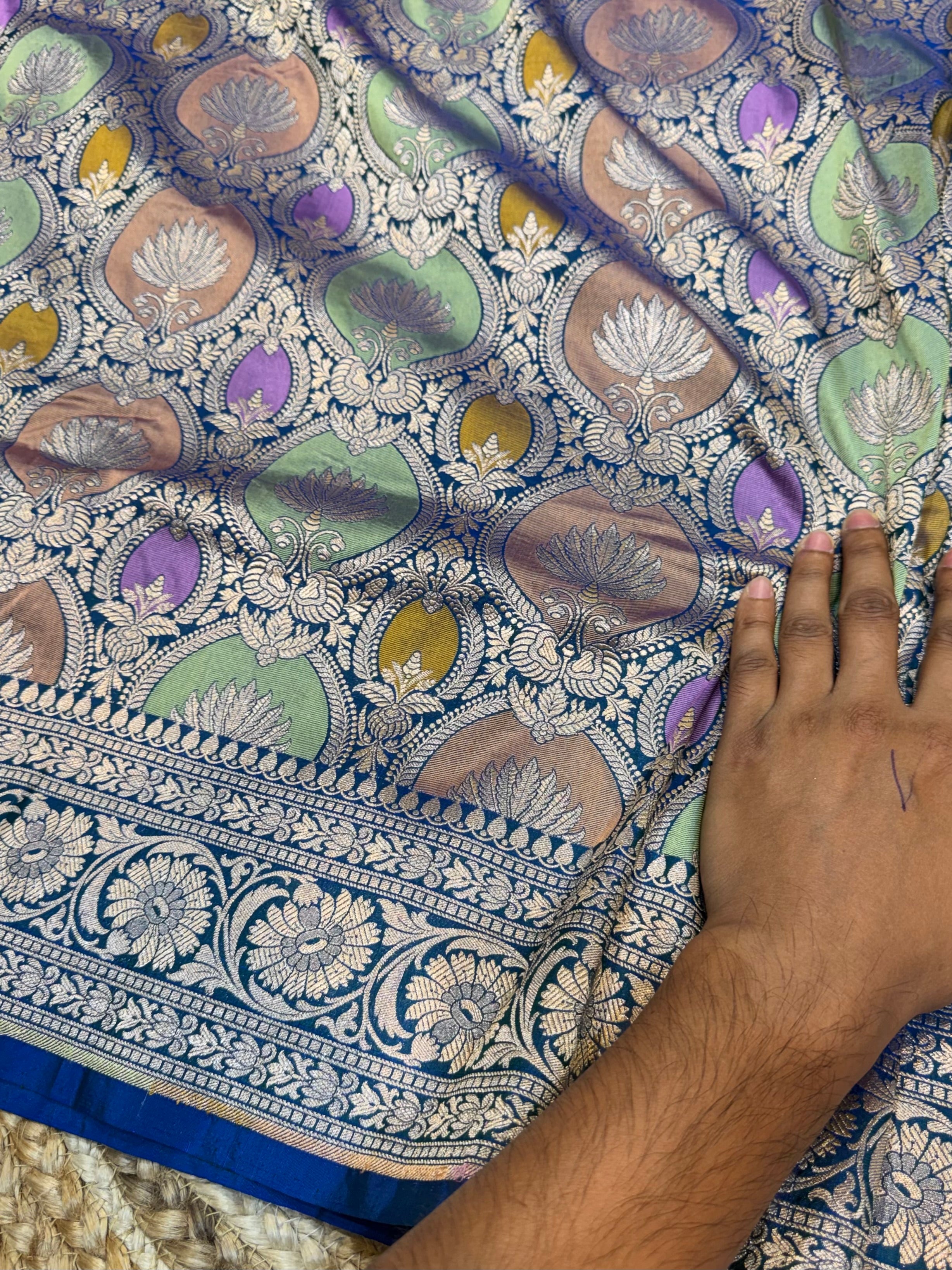 Dual Shade Peacock Blue 100% Exclusive Pure Banaras Katan Silk Rangkaat Saree