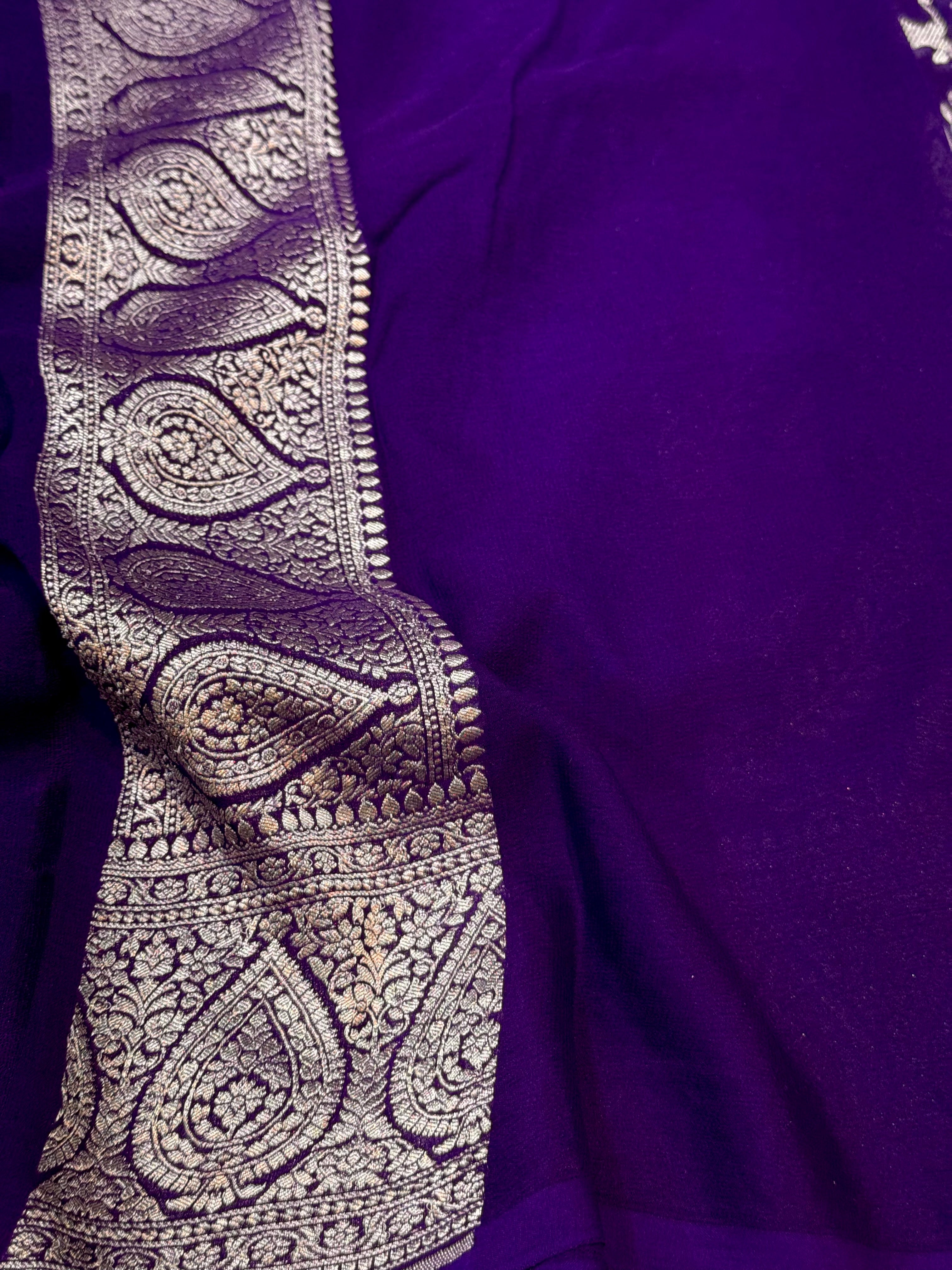 Purple 100% Pure Khaddi Georgette SHIKARGAH Saree