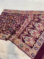 Wine Pure Banarasi Ektara Kora Jamdani Saree
