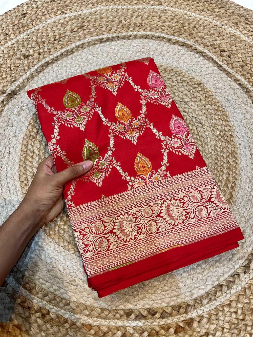 Red 100% Pure Banarasi Katan Silk Meenakari Saree