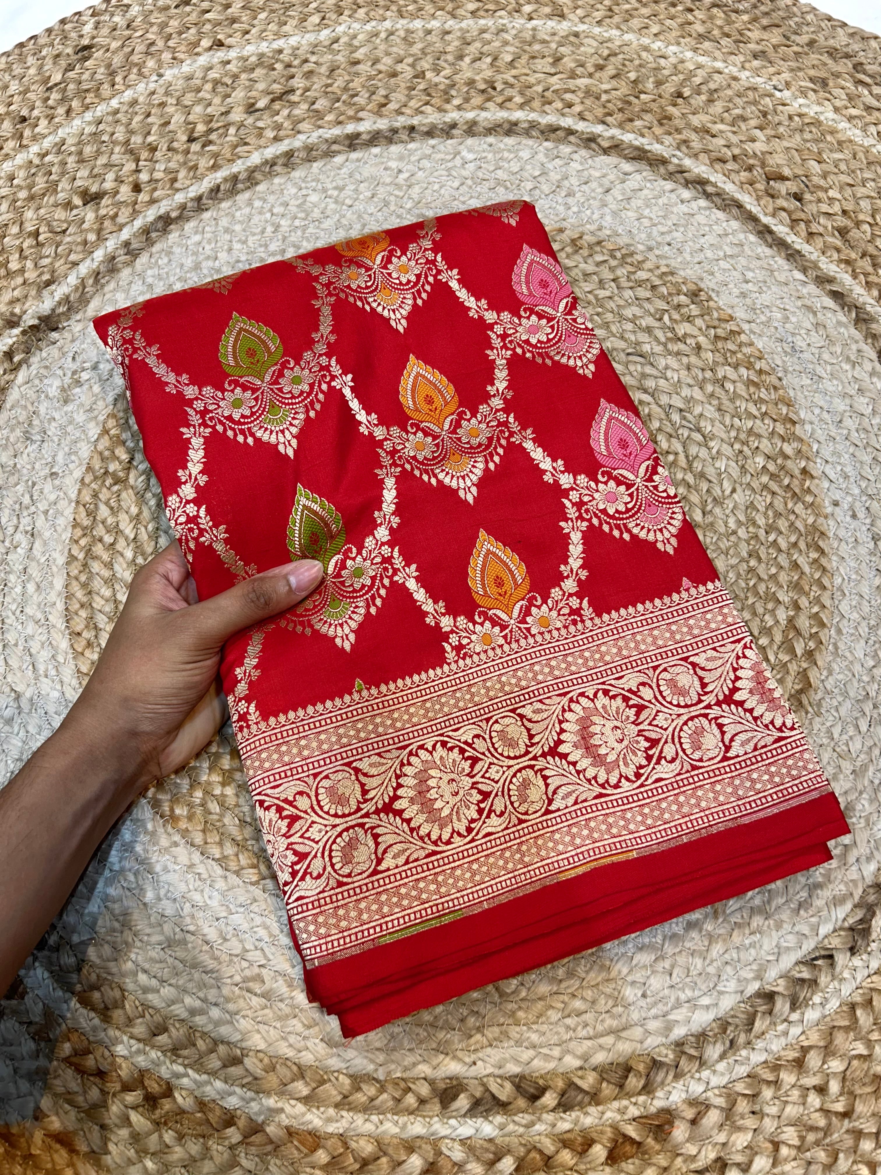 Red 100% Pure Banarasi Katan Silk Meenakari Saree