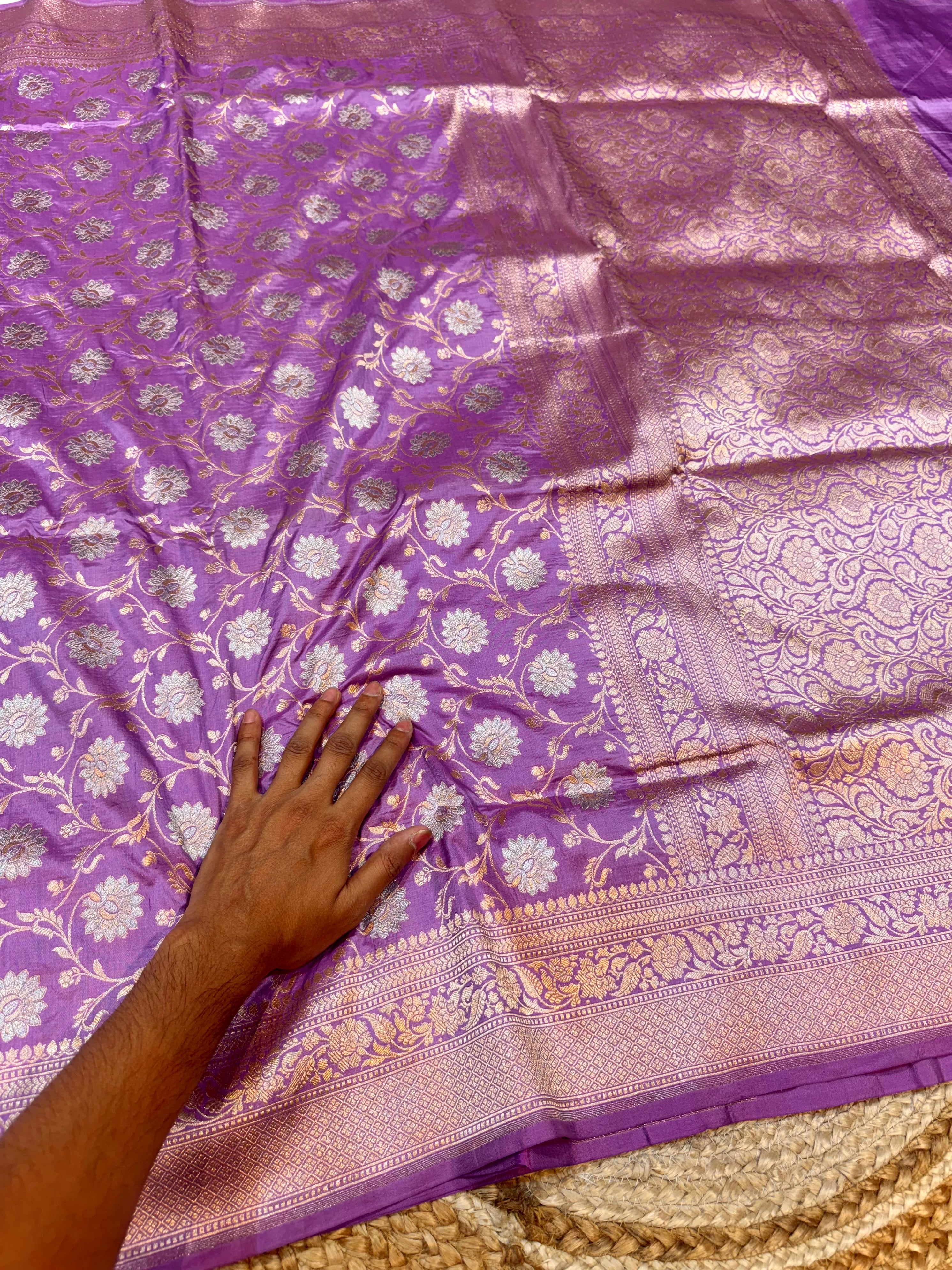 Lavender 100% Pure Banarasi Katan Silk Meenakari Saree