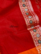 Red Pure Handloom Banarasi Ektara Kora Jamdani Saree