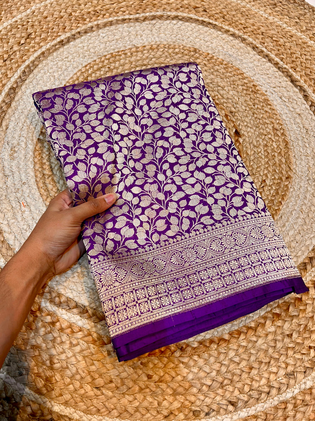 Purple 100% Pure Banarasi Katan Silk Brocade Saree