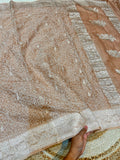 Beige 100% Pure Khaddi Georgette Silver Zari ChikanKari Handloom Saree