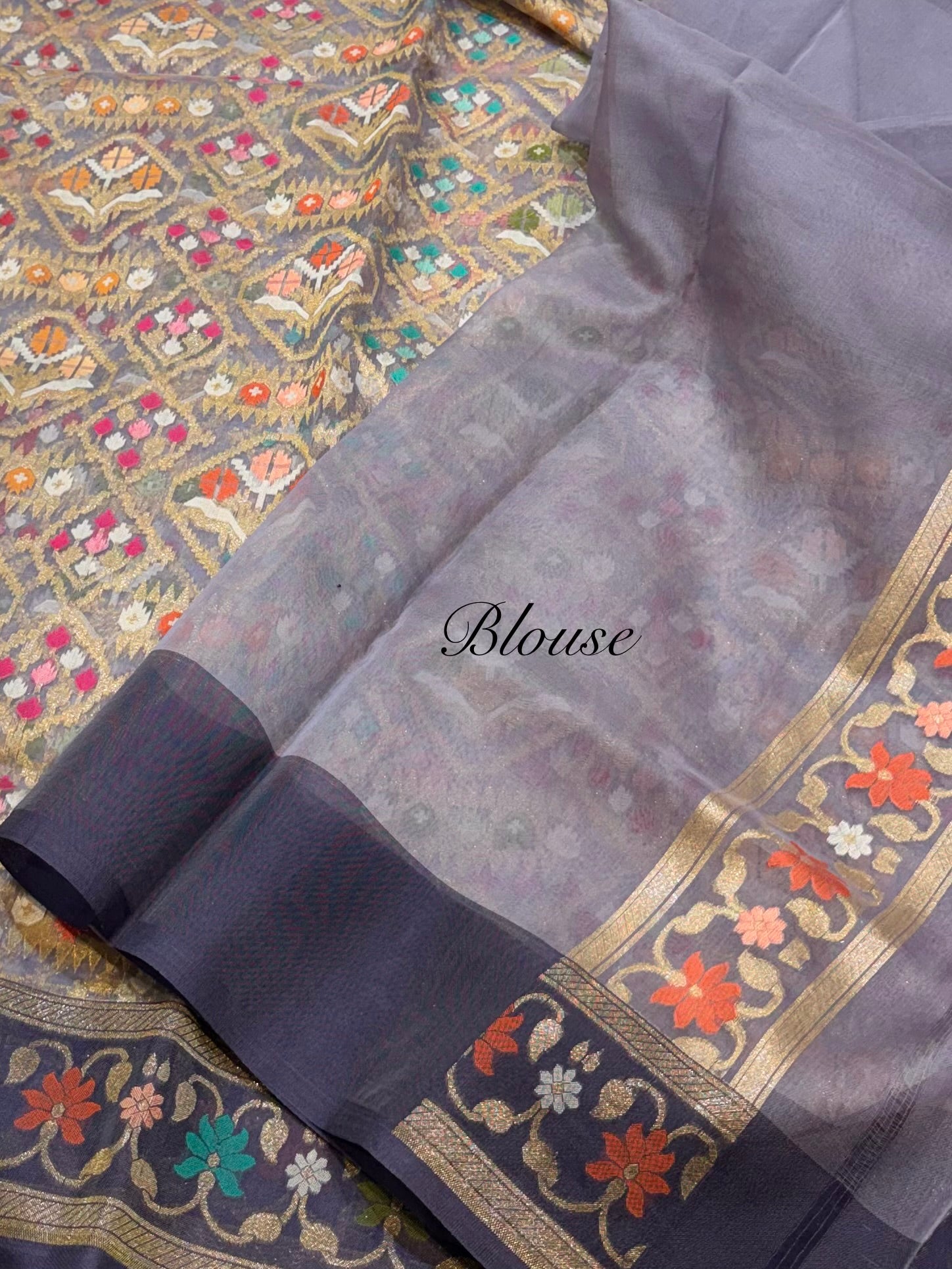 Prebook | Grey 100% Pure Ektara Banarasi Kora Jamdani Saree