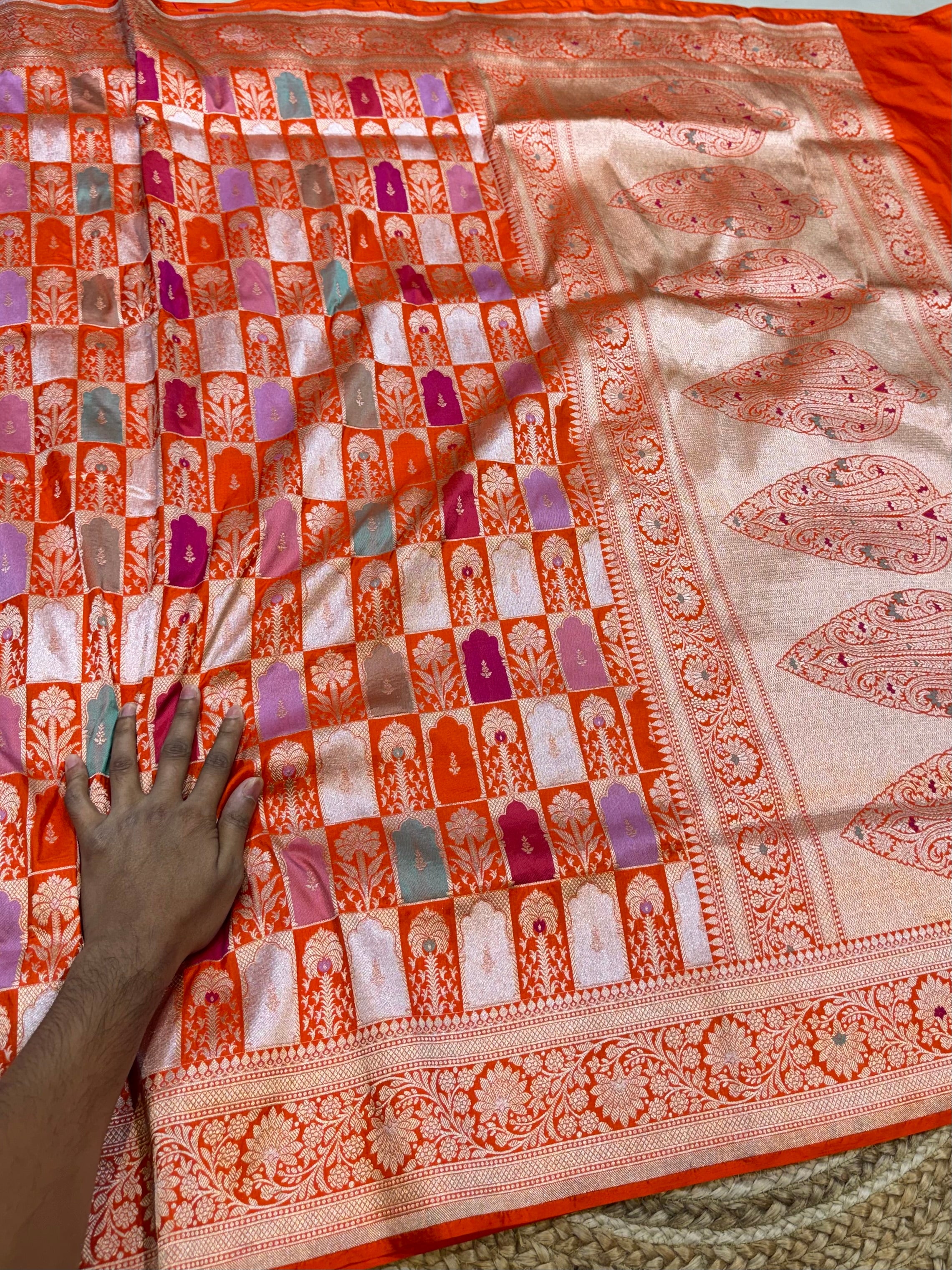 Prebook | Fanta Orange 100% Pure Banaras Katan Silk Rangkaat Saree