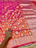 Dual shade Orange-Pink 100% Pure Banarasi Katan Silk Meenakari Saree