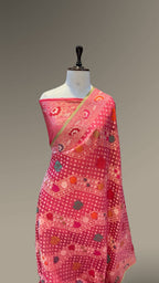 Rose Gold Pink Pure Ektara Banarasi Kora Jamdani Saree