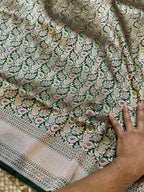 Bottle Green 100% Pure Banarasi Katan Silk Meenakari Brocade Saree