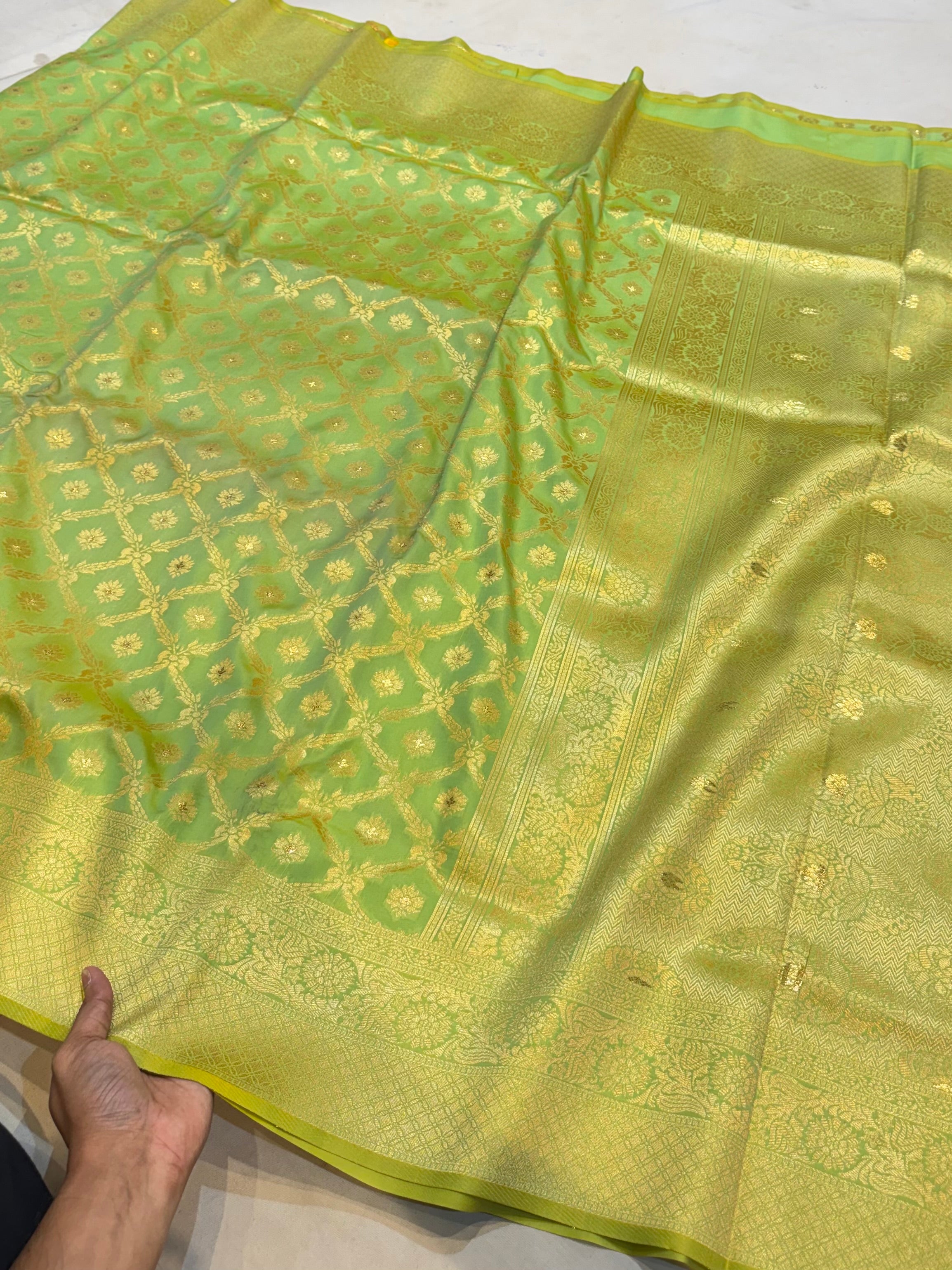 Pista Green Banarasi Semi Katan Silk Partywear Saree