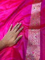 Rani Pink 100% Pure Banarasi Katan Silk Meenakari Brocade Saree