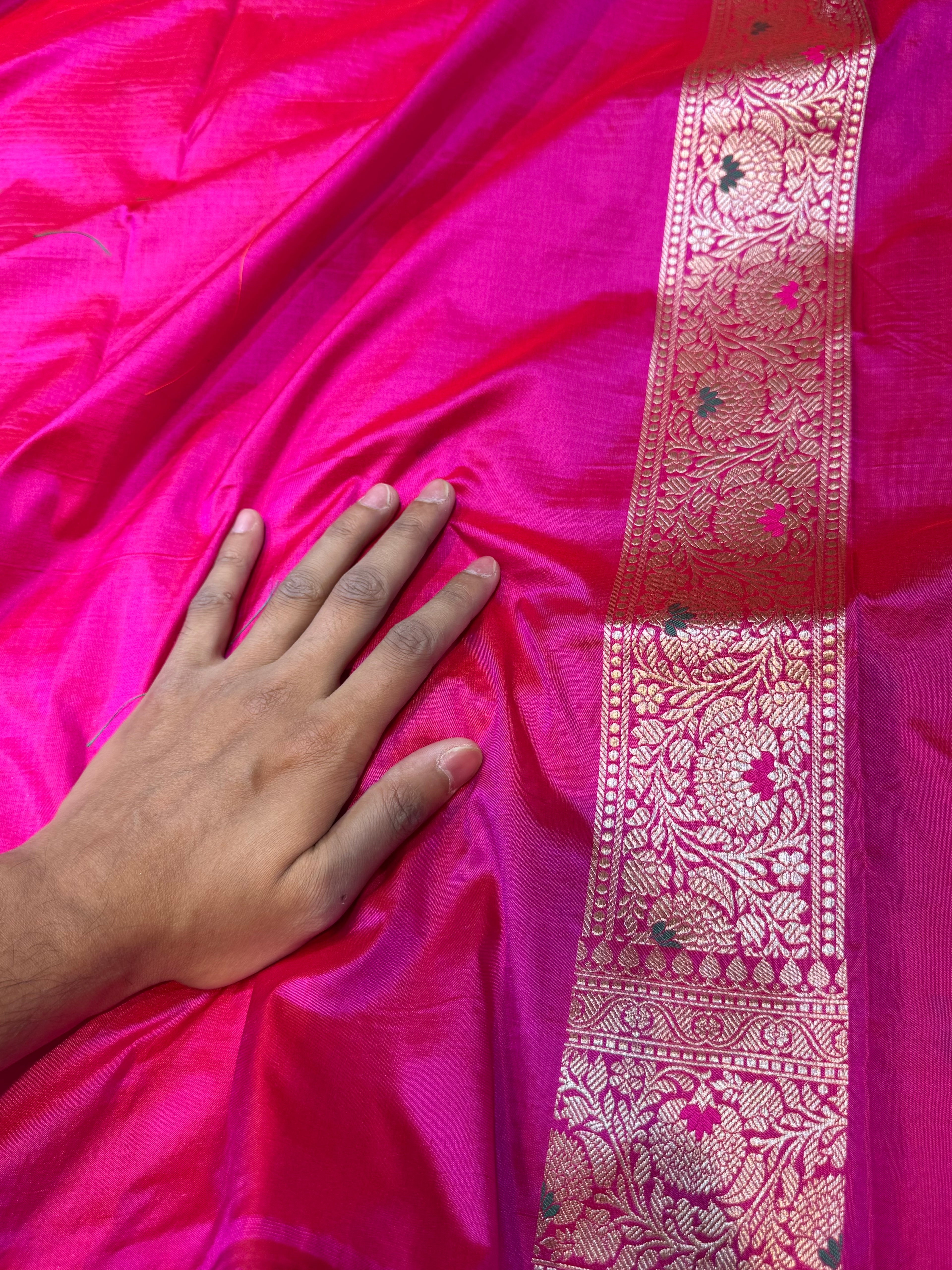 Rani Pink 100% Pure Banarasi Katan Silk Meenakari Brocade Saree