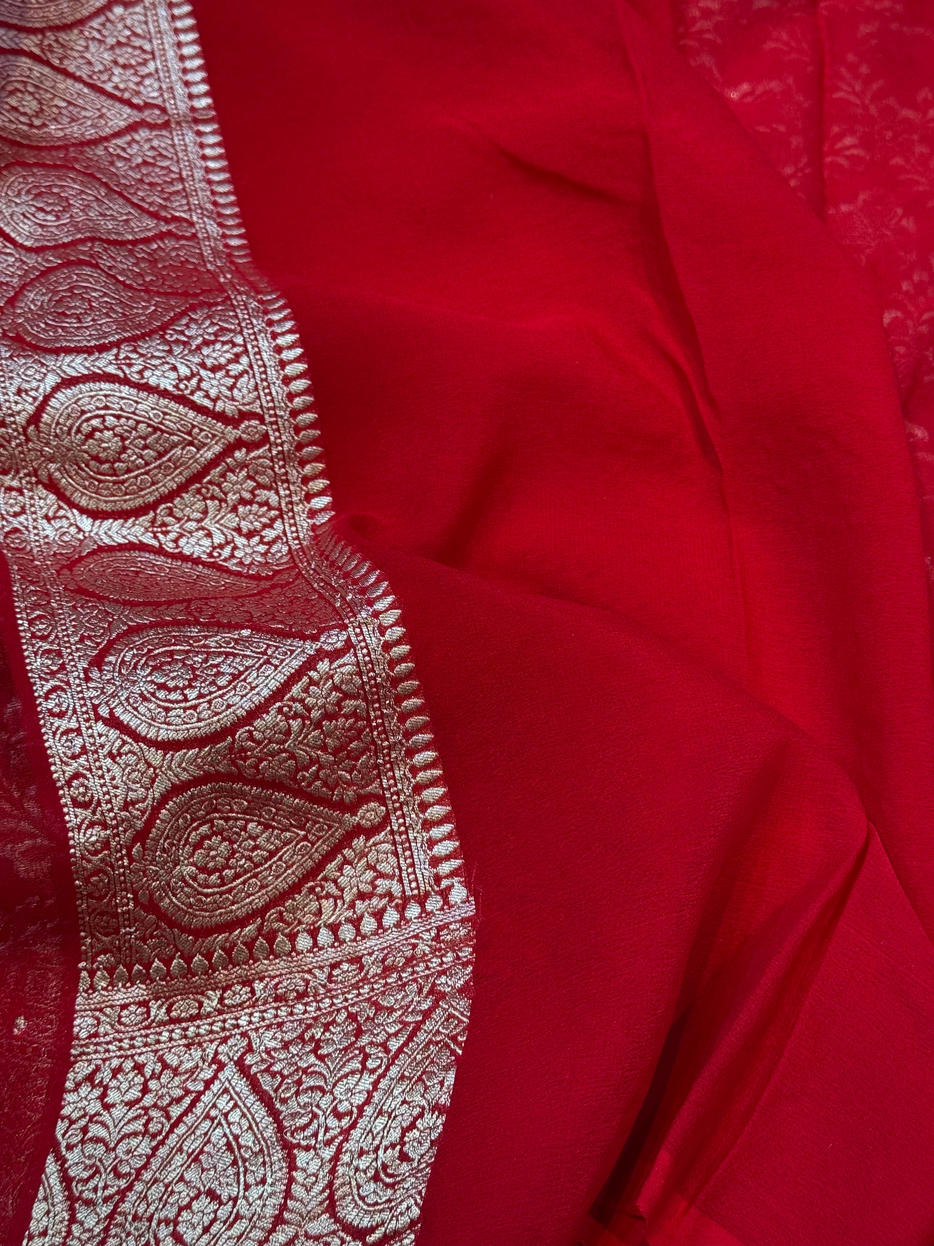 Red 100% Pure Khaddi Georgette SHIKARGAH Saree
