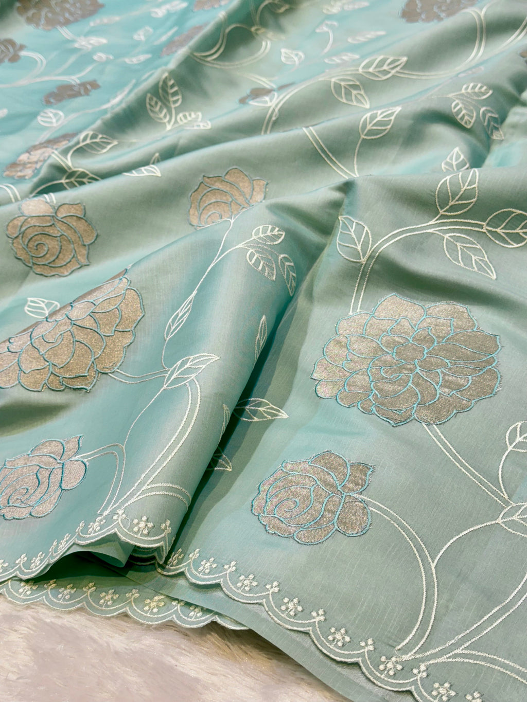 Sea Green Mango Silk Partywear Banarasi Embroidered Jaal with Tissue Applique Lightweight Sarees