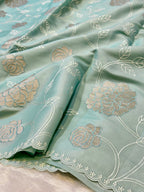 Sea Green Mango Silk Partywear Banarasi Embroidered Jaal with Tissue Applique Lightweight Sarees