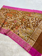 Rust 100% Pure Ektara Banarasi Kora Jamdani Saree