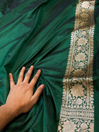 Bottle Green 100% Pure Banarasi Katan Silk Saree
