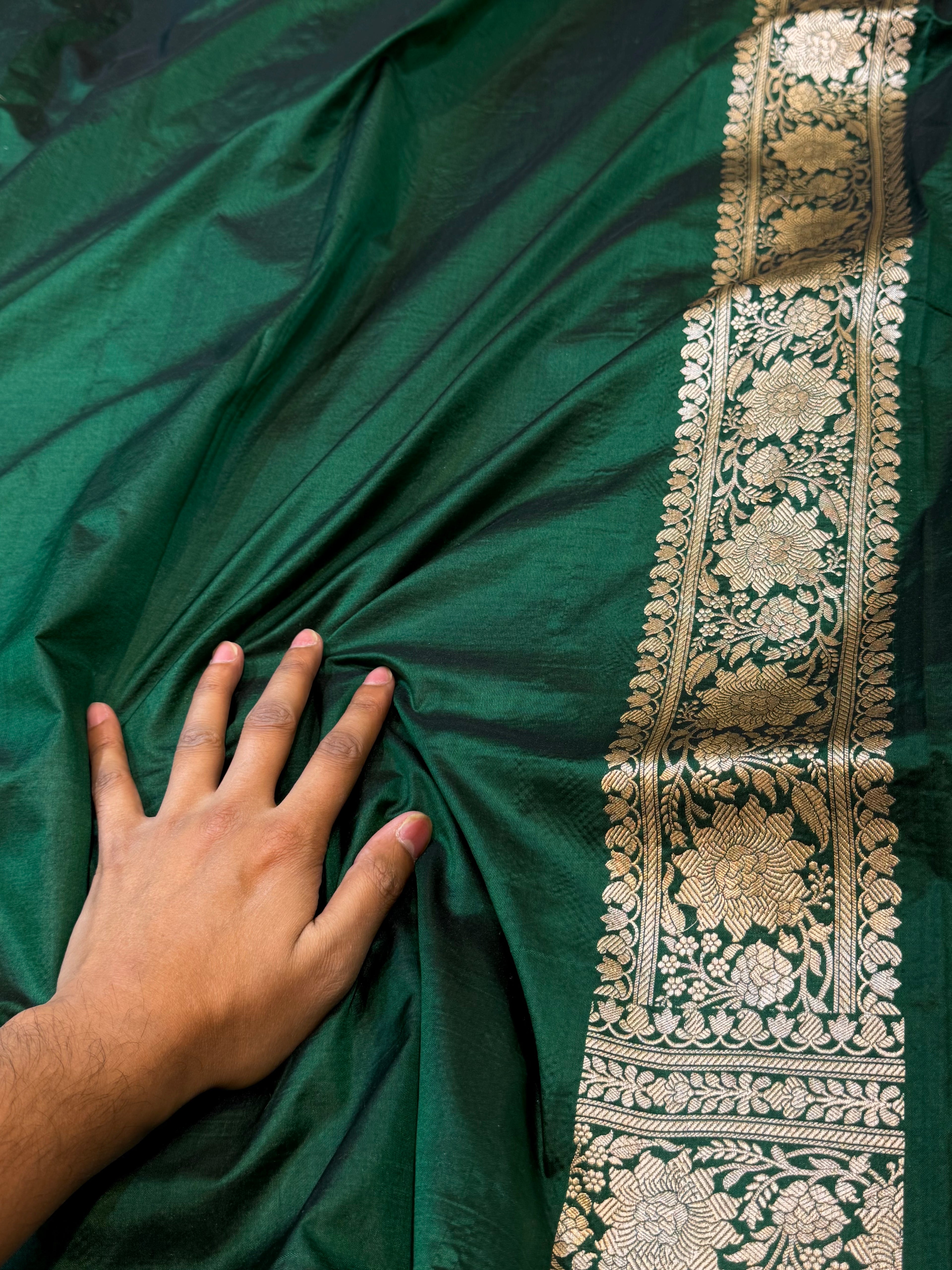 Bottle Green 100% Pure Banarasi Katan Silk Saree
