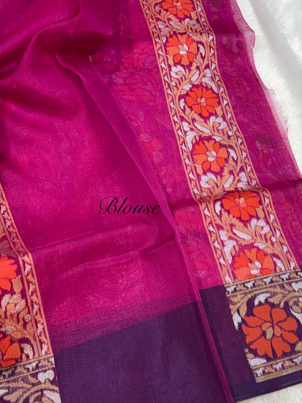 Magenta Pink 100% Pure Ektara Banarasi Kora Jamdani Saree