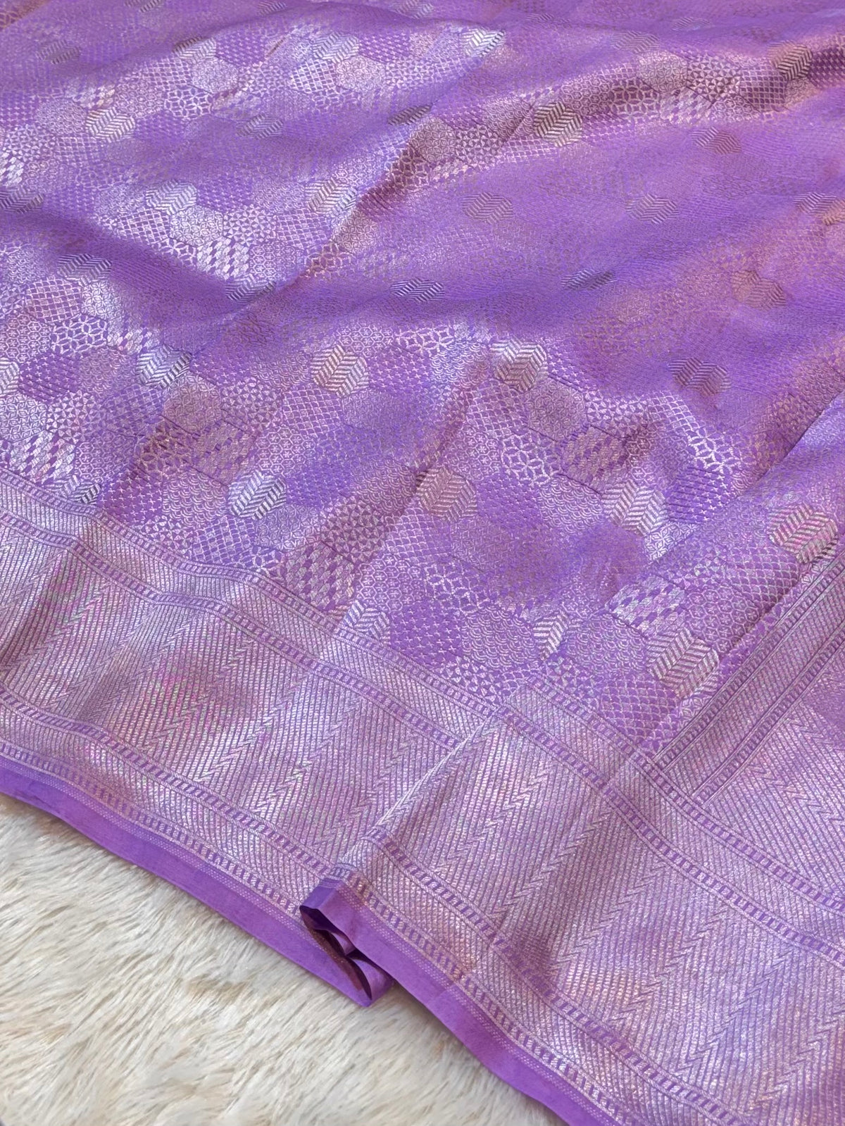 Lavender Pure Handloom Banarasi Mashru Silk Saree