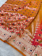 Dual Shade Peach Banarasi SemiKatan Silk Partywear Saree