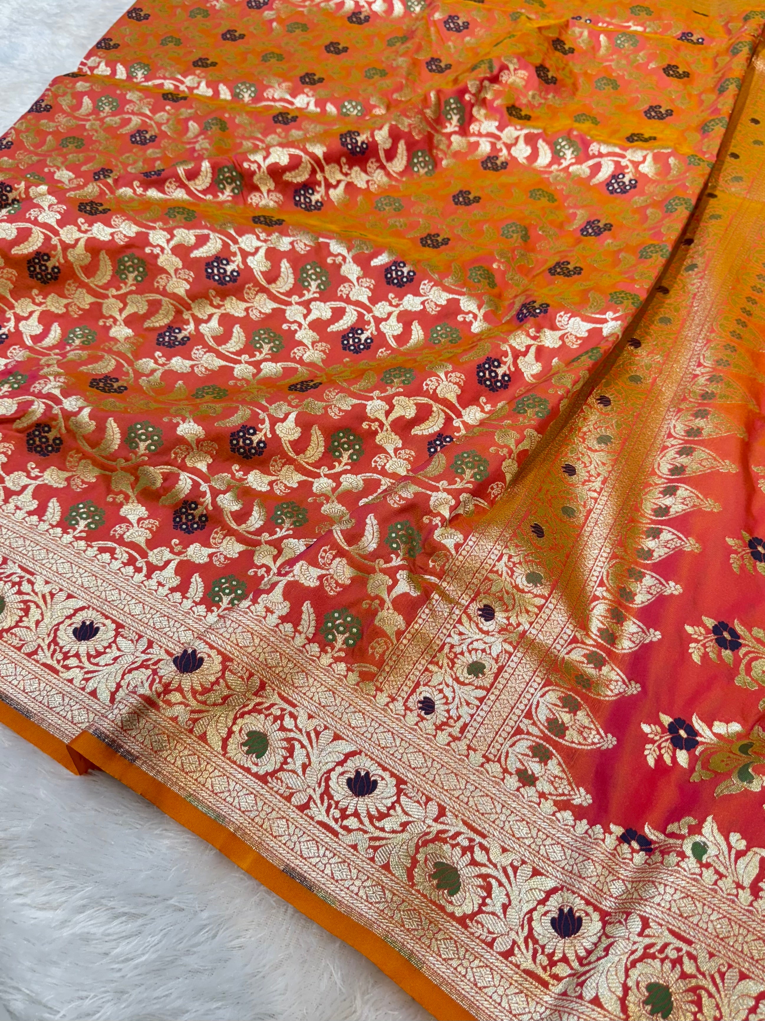 Dual Shade Peach Banarasi SemiKatan Silk Partywear Saree
