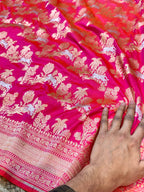 Dual shade Pink 100% Pure Banarasi Katan Silk Meenakari Saree