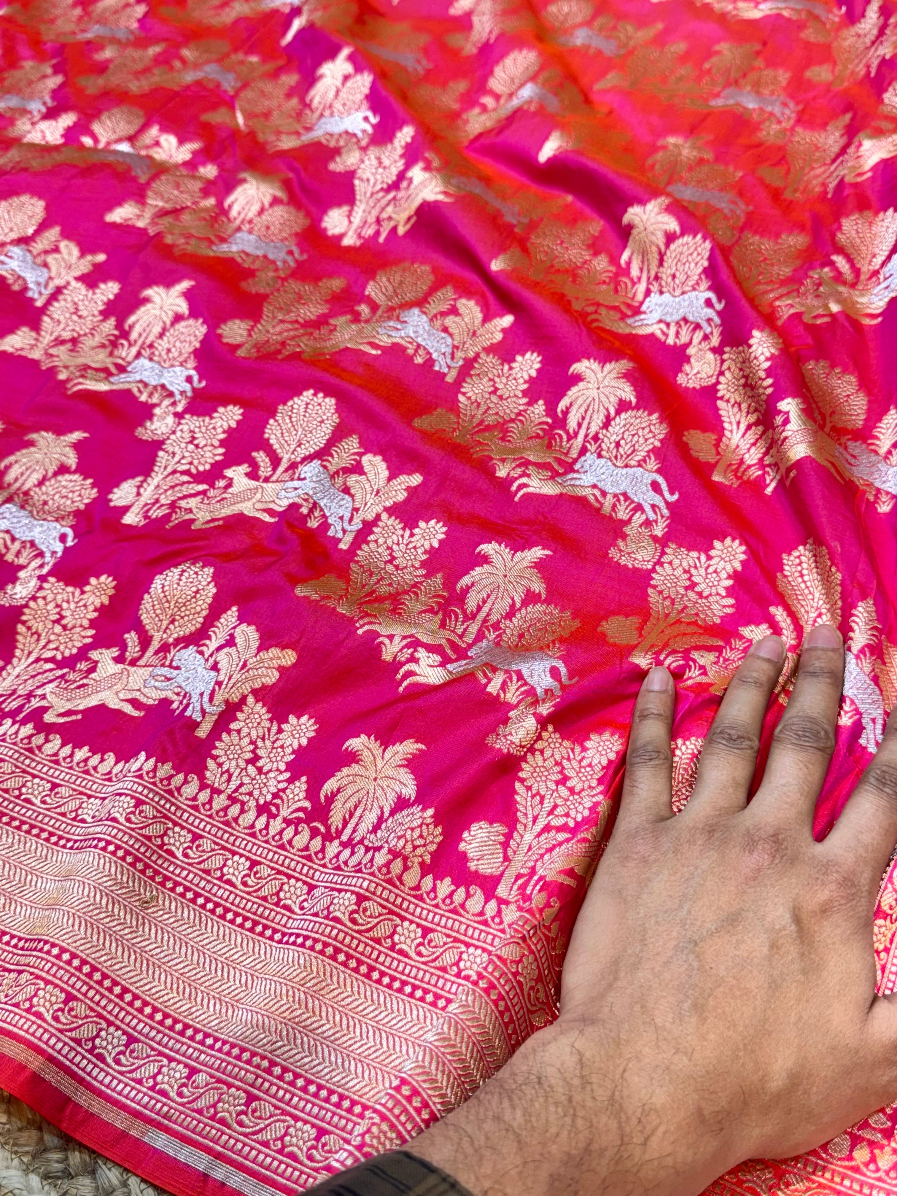 Dual shade Pink 100% Pure Banarasi Katan Silk Meenakari Saree