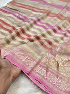 Light Baby Pink 100% Pure Banarasi Khaddi Georgette RANGKAAT Saree