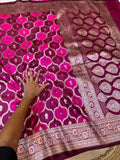 Magenta Pink Banarasi Soft RANGKAAT Mashru Silk Partywear Saree