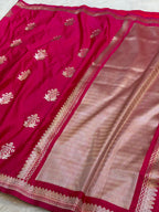 Rani Pink Banarasi Soft Mashru Silk Partywear Saree