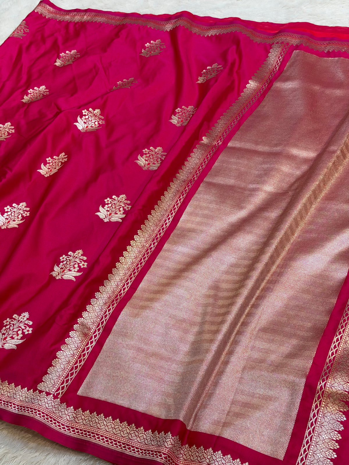 Rani Pink Banarasi Soft Mashru Silk Partywear Saree