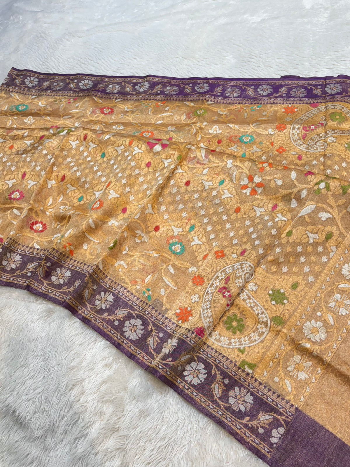 Diamond Golden Pure Ektara Banarasi Tissue Jamdani Saree