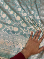 Prebook | Powder Blue 100% Pure Banarasi Katan Silk Saree
