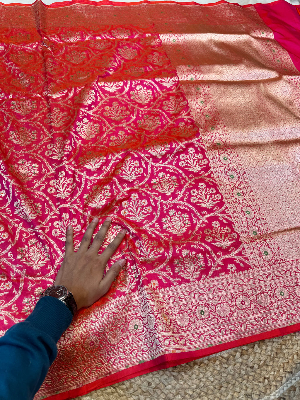 Dual Shade Pink 100% Pure Banarasi Katan Silk Meenakari Saree