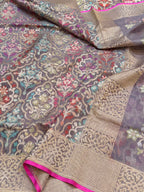 Light Grey Pure Handloom Banarasi Ektara Kora Jamdani Saree